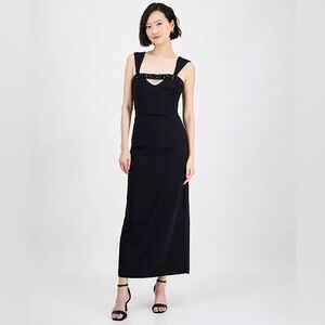TAYLOR Embellished Black Midi Dress NWT